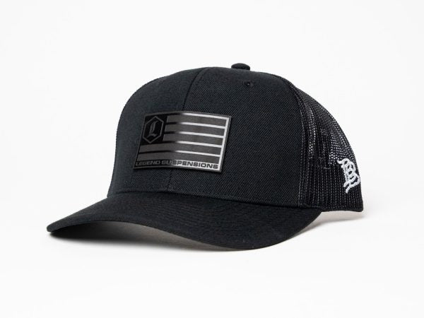 LEATHER FLAG CURVED TRUCKER HAT
