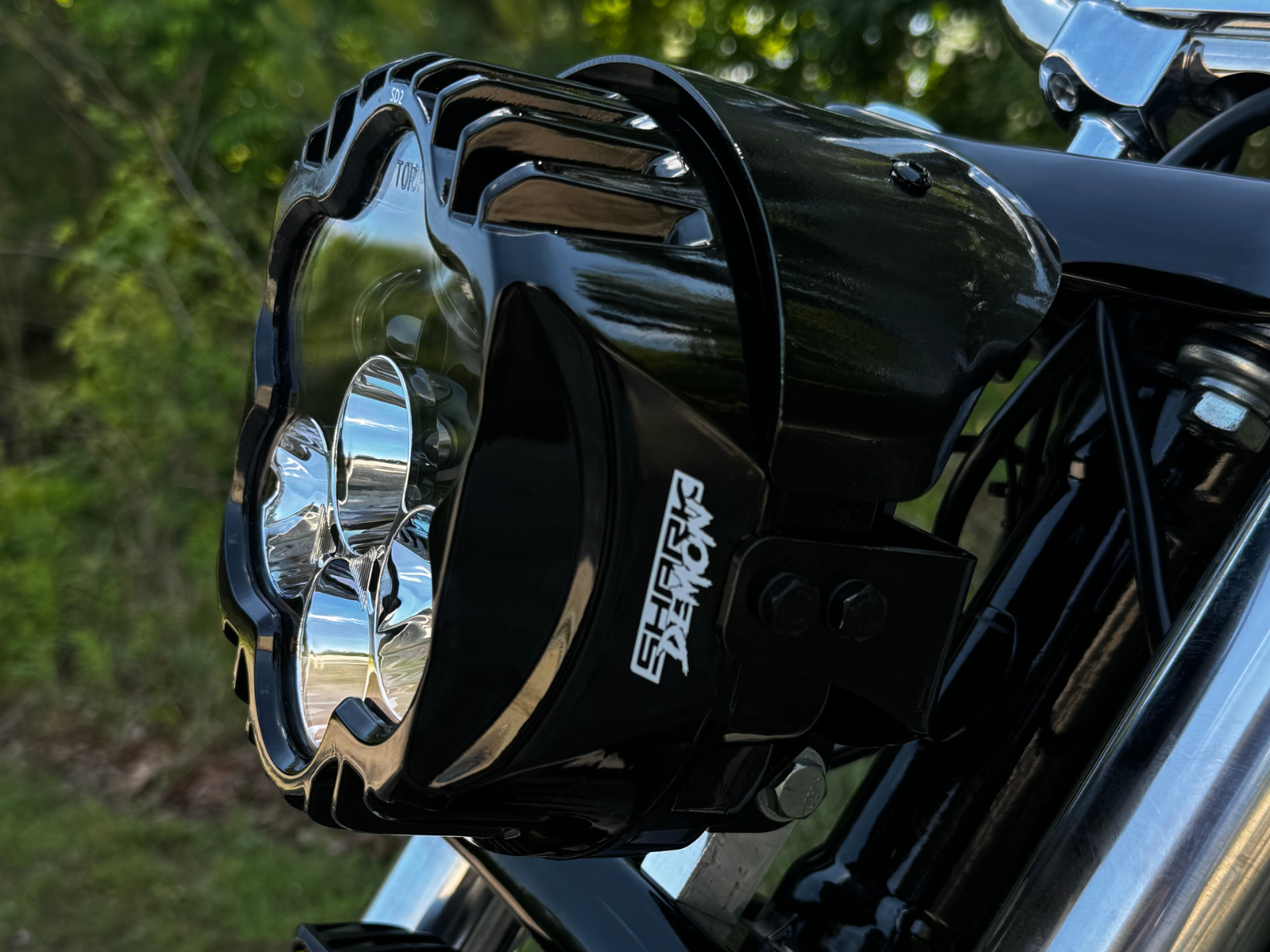 SHARK DEMON® LED HEADLIGHT FOR DYNA, SOFTAIL, & SPORTSTER MOTORCYCLES
