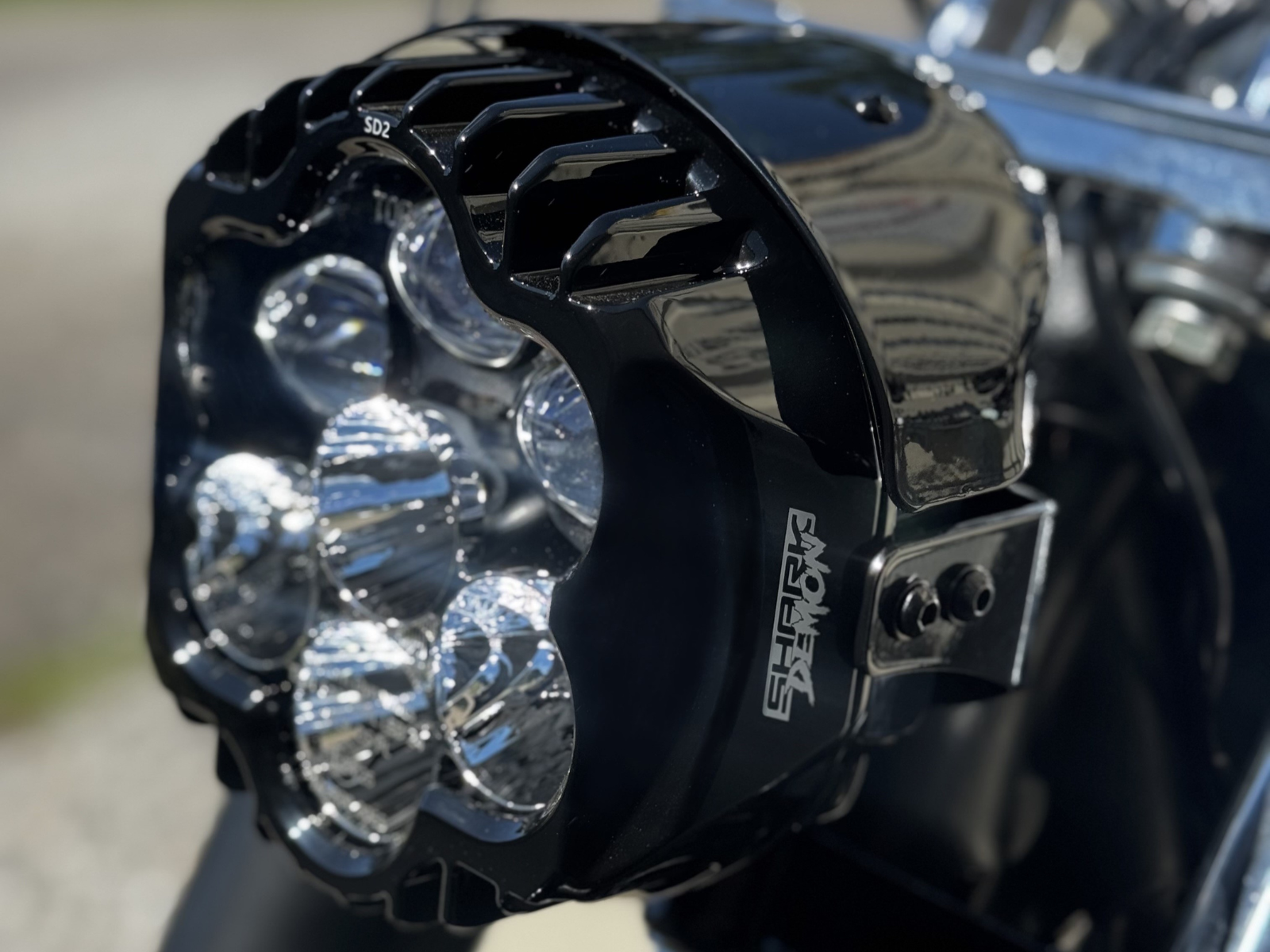 SHARK DEMON® LED HEADLIGHT FOR DYNA, SOFTAIL, & SPORTSTER MOTORCYCLES